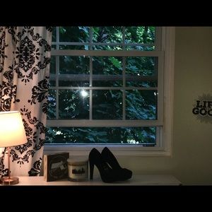 black suede platform heels